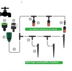 BUFFER® 10 Metre Bahçe Damlama Sulama Sistemi Seti Hortum ve Ek Parçaları