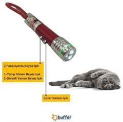 BUFFER®  3 Fonksiyonlu Kırmızı Beyaz Işıklı Led Lazer Kedi Köpek Oyuncak Anahtarlık