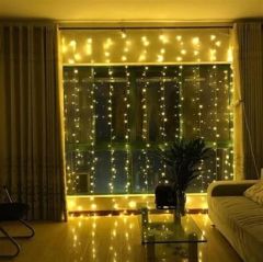 BUFFER® 8 Fonksiyonlu 200 Led 10 Saçak Şerit Led 2x2 Perde İp Led  (Gün Işığı)