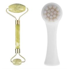 BUFFER® 2li Set Çift Taraflı Cilt Temizleme Fırçası ve Yeşim Taşı Çift Taraflı Cilt Masaj Aleti