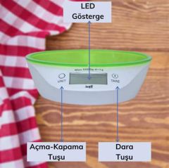 Buffer TF 1003 Hazneli Lcd Ekran Hassas Ölçüm Sensörlü 5 Kg Kapasite Dijital Mutfak Terazisi Tartısı