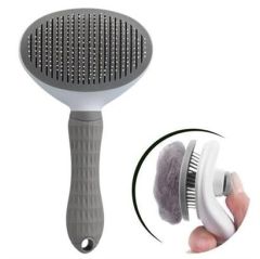BUFFER® Kedi Köpek Tüy Toplayıcı Kendini Temizleyebilen Ergonomik Rahat Evcil Hayvan Tarağı Gri