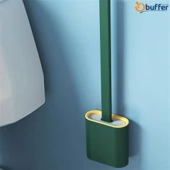 BUFFER® Duvara Monte Edilebilir Kapaklı Askılı Klozet Yumuşak Silikon Başlıklı Tuvalet Fırçası Seti