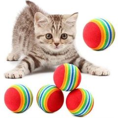 Buffer® 3lü Gökkuşağı Sünger Kedi Köpek Çiğneme Oyun Topu 4,2 cm