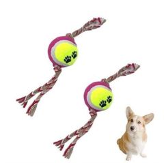 BUFFER® Renkli Halat Ve Tenis Toplu Yumaklı Köpek Çekiştirme Halat Oyuncağı