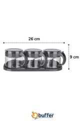 BUFFER®  Gri  3lü Standlı Kapaklı Kaşıklı Cam Hava Sızdırmaz Baharatlık Takımı KC-386