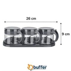 BUFFER®  Gri  3lü Standlı Kapaklı Kaşıklı Cam Hava Sızdırmaz Baharatlık Takımı KC-386