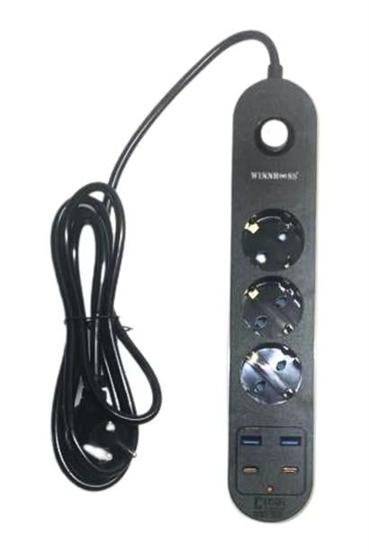 BUFFER® Isıya Dayanıklı Termal Akım Korumalı 3 Priz Girişli 2 USB Girişli 2 TYPE-C Girişli Pirz