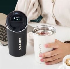 BUFFER® Paslanmaz Çelik Isı Yalıtımlı  Sızdırmaz Isı Ölçerli Dijital Ekranlı Kahve ve Çay Termosu