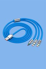 BUFFER®Kutulu  3 Şarj Aleti 1 Arada Çinko Alaşım Hızlı Şarj Kablosu Mavi 3 in 1